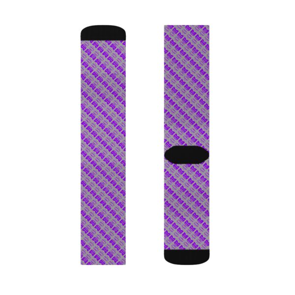 Gray Sublimation Socks w/ Purple Pop Art Soup Can Pattern - Image 3