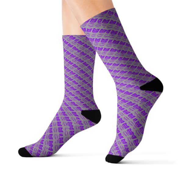 Gray Sublimation Socks w/ Purple Pop Art Soup Can Pattern