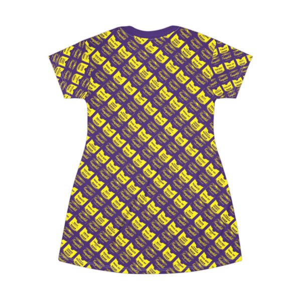 Yellow on Purple Pop Art Soup Can Pattern T-Shirt Dress - Image 4