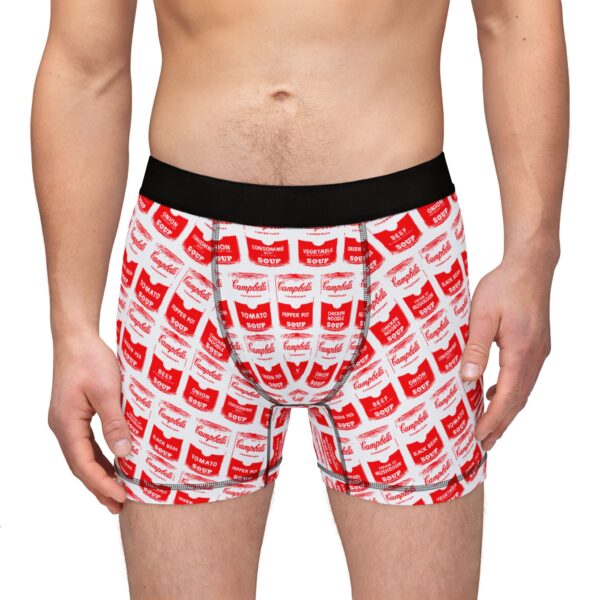 Red Pop Art Soup Can Patterned White Boxers - Image 5