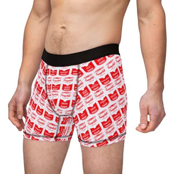 Red Pop Art Soup Can Patterned White Boxers