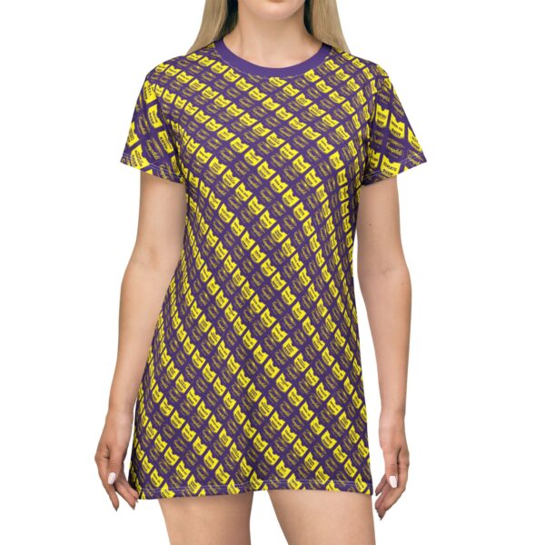 Yellow on Purple Pop Art Soup Can Pattern T-Shirt Dress